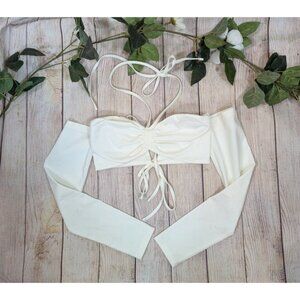 TIGER MIST Women's SWAN Cold Shoulder Long Sleeve Cropped Halter Top Size Small